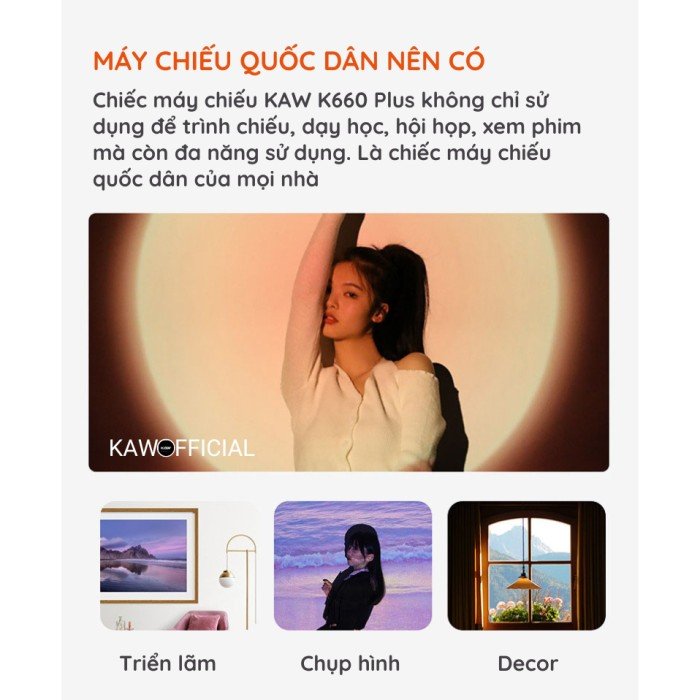 Máy chiếu Mini K660 Plus, Chính hãng KAW, Độ sáng độ nét cao, Full HD